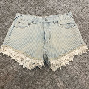 Free People Denim Shorts with lace detail (size 26